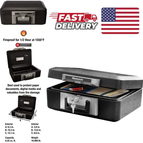 Fireproof Safe Box with Key Lock 0.25 Cubic Feet Steel Black Durable Design