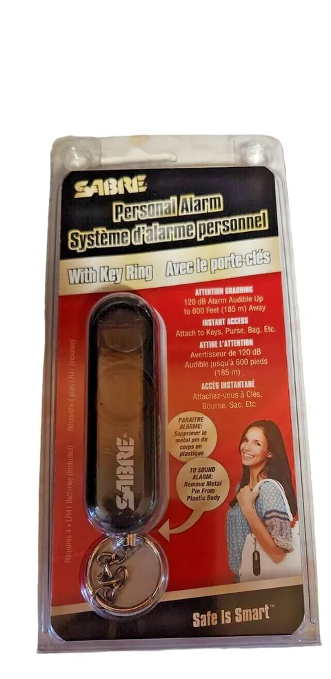 Sabre PA-01 Personal Alarm - Black Key Chain  Loud Alarm NEW FREE SHIP CDN/US
