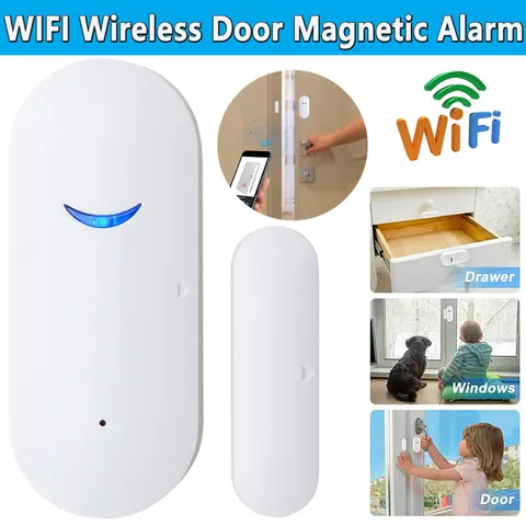 WiFi Wireless Door Magnetic Alarm Tuya Smart App Control Works with Alexa Google
