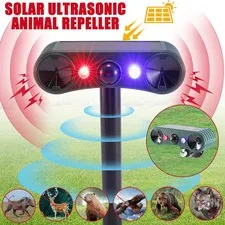 Solar Outdoor Motion Sensor Alarm 2*130db Ultrasonic Siren with 4 Modes Flashing