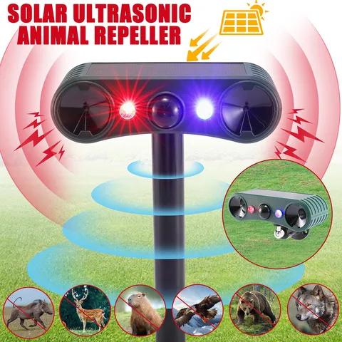 Solar Outdoor Motion Sensor Alarm 2*130db Ultrasonic Siren with 4 Modes Flashing