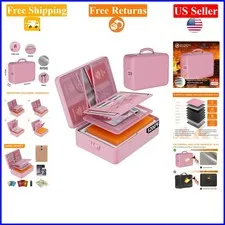 Pink Fireproof Document Organizer 5200°F, Waterproof, Lockable, Portable