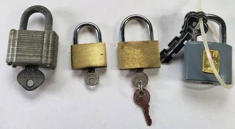 Lot of 4 Various Vintage Padlocks with Keys