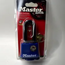 Master Lock 312DLH Keyed Padlock w/ Weatherproof Cover, 51mm Shackle, Blue