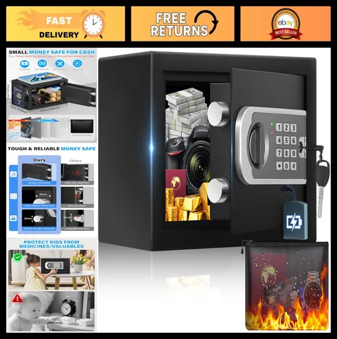Fireproof Waterproof Mini Safe Box 0.30 Cuft Digital Security Cash Safe with Key
