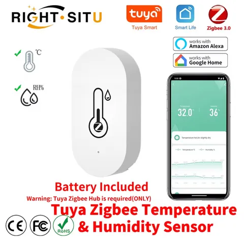 Tuya Zigbee Temperature Humidity Sensor SmartLife Remote Monitor For Smart Home 