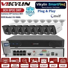 Vikylin SmartFind 8CH 8POE NVR Kits 5MP POE Night Vision IP Camera Systems Lot