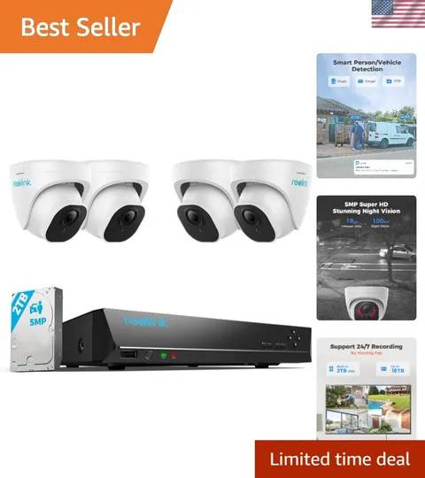 Smart 5MP 8CH Home Security Camera System, 4pcs Wired PoE IP Cameras Outdoor ...