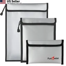 3 Pack Fireproof Waterproof Document Fire Resistant Money Safe Pouch Organizer
