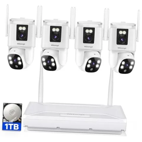 6MP Wireless Home Security Camera System, 4pcs Dual Lens PTZ Outdoor Cameras