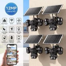 12MP 4K Solar Battery Powered Wireless WiFi Outdoor Home Security Camera System