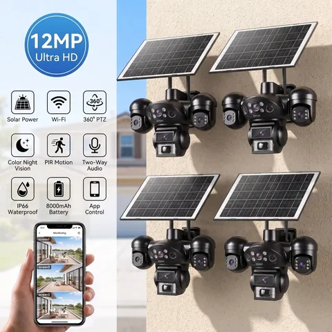12MP 4K Solar Battery Powered Wireless WiFi Outdoor Home Security Camera System