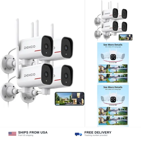 DEKCO 2K Outdoor Security Cameras, Wired WiFi, 4 Pack | Color night vision, 2...
