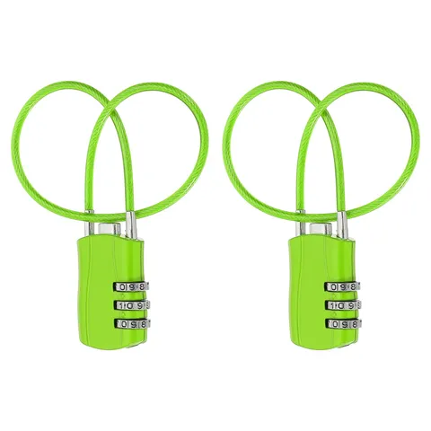 2 Pcs 3 Digit Luggage Cable Combination Lock with 12" Long Cable, Green