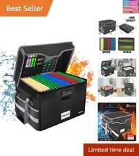 Fireproof Document Box with Lock, File Storage Organizer with Mesh Pockets, C...
