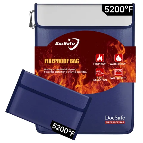 Blue 5200 Fireproof Document Bag Organizer Travel Case Water Resistant Safe