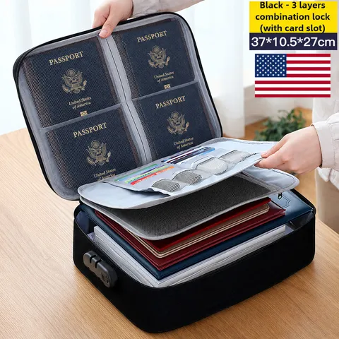 3-Layer Fireproof Document Box Lockable Waterproof File Storage Safe Bag