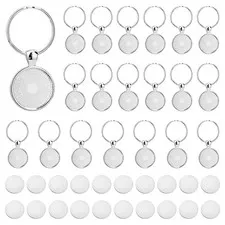 DICOSMETIC 20 Sets Keychain Pendant Tray 20mm/0.79" Round Trays Platinum Allo...