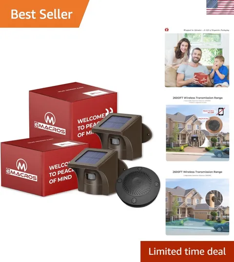Solar Wireless Driveway Alarm System 1/2 Mile Range, 1 Receiver & 2 Solar Sen...