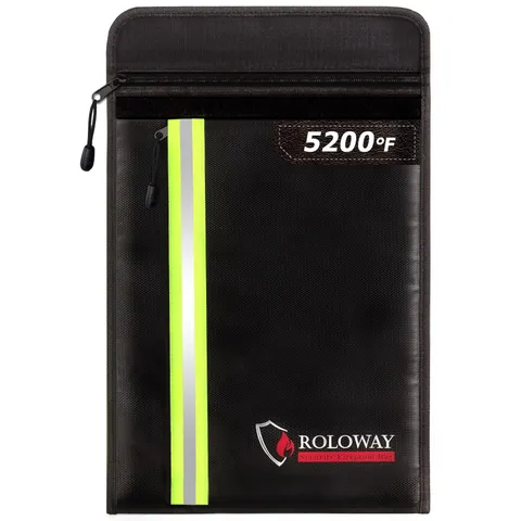 ROLOWAY Fireproof Document Bag (15.5 x 11.5 inch) with 2 Pockets and 5200℉ Al...