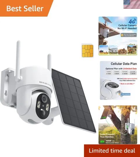 2K Solar 4G LTE Security Camera - No Wifi Needed, 360° Live View & Motion Alerts