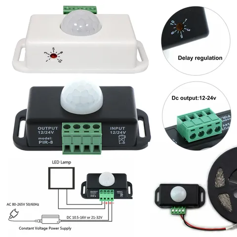 DC 12V-24V 8M Automatic Infrared PIR Motion Sensor Detector Switch For LED light