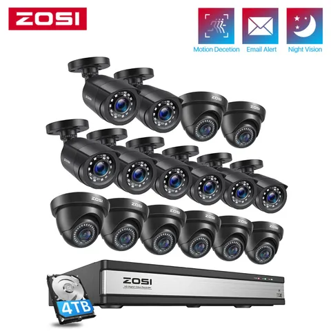 ZOSI 16CH H.265+5MP Lite DVR 1080P HD Home security camera system IR Night Alert