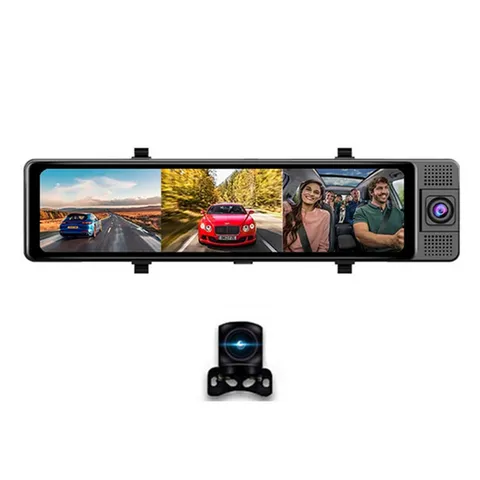 Touch Screen Dash Cam 1080P 3 Lens Car Rearview Mirror DVR Recorder Camera WiFi