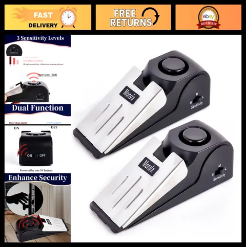 120DB Door Stop Alarm - Security Door Stopper Wedge for Home & Travel (2 Pack)