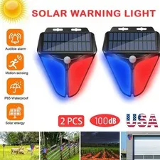 2 Solar Alarm Light Strobe Light Wireless Motion Sensor Detector Outdoor LED
