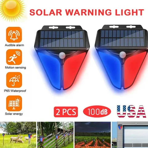 2 Solar Alarm Light Strobe Light Wireless Motion Sensor Detector Outdoor LED