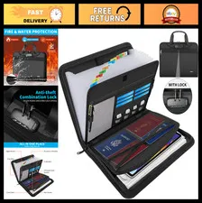 Fireproof Accordion File Organizer with Lock - 13 Pocket Portable Document Holde
