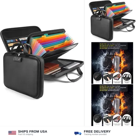 Calenzana Fireproof Document Boxes with TSA Lock, Upgraded 16 Pockets Firepro...
