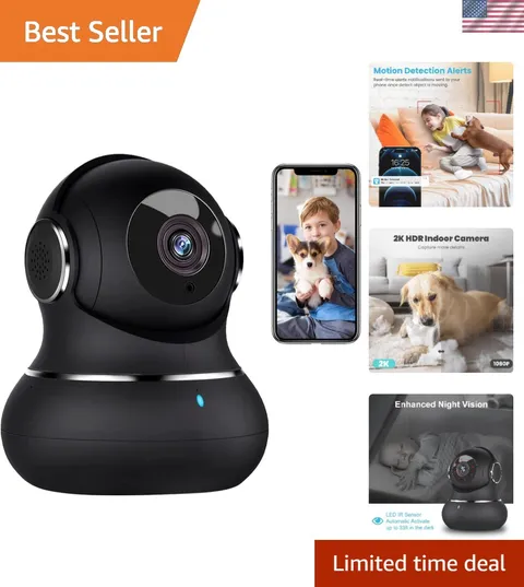 360° Indoor Security Camera - Motion Alerts & Two-Way Audio for Pet Monitoring