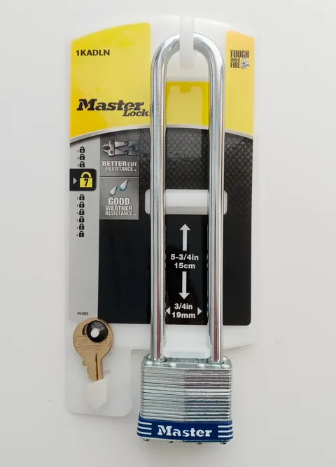 Master Lock 5-3/4" Shackle Steel Padlock for Storage Units and Toolsheds 1KADLN
