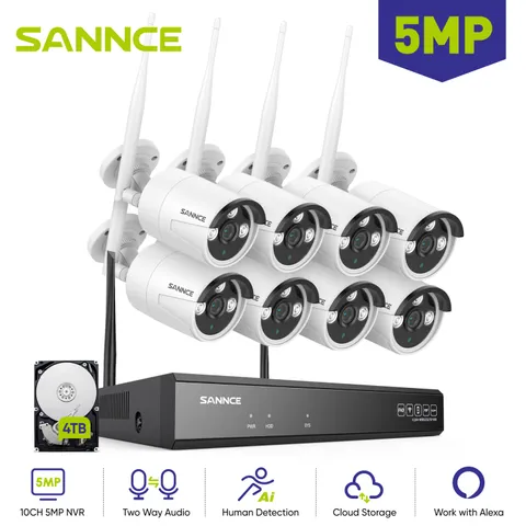 SANNCE Wireless 8CH 5MP Security Camera System 2-Way Audio Human Detection IP67