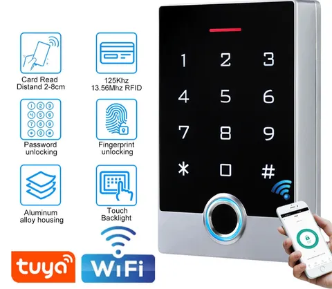 Tuya Smart WiFi Door Access Keypad 13.56MHz RFID Card Touch Screen Lock System