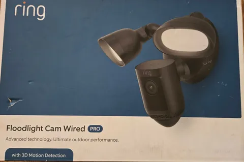 Ring Floodlight Cam Pro Wired, 1st Gen, 2K Video, Black, NEW 