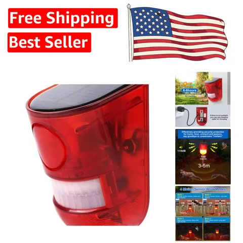 Outdoor Solar-Powered Motion Sensor Alarm with 8m Detection Range & Strobe Light