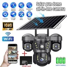 3 Lens Solar Battery Powered Wireless WiFi Home Security Camera Outdoor USA
