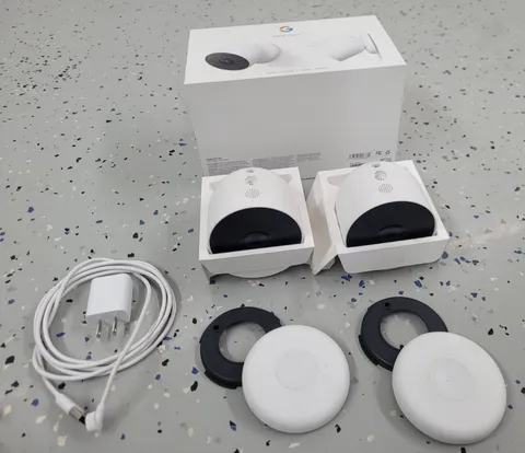 Google Nest Cam Indoor/Outdoor Battery Surveillance Camera, G3AL9 - Snow, 2-Pack