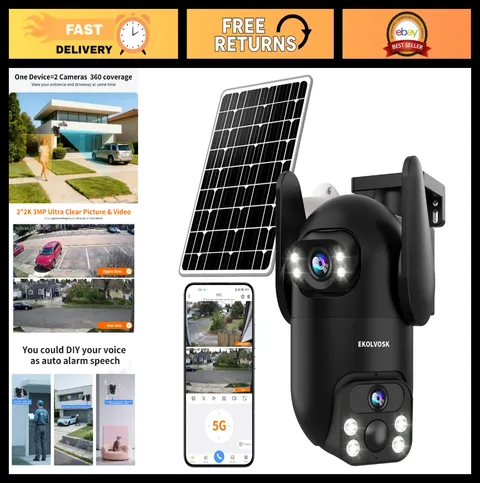 Wireless Outdoor Security Cameras, 5G/2.4G WiFi, Solar-Powered, Dual Lens, Motio