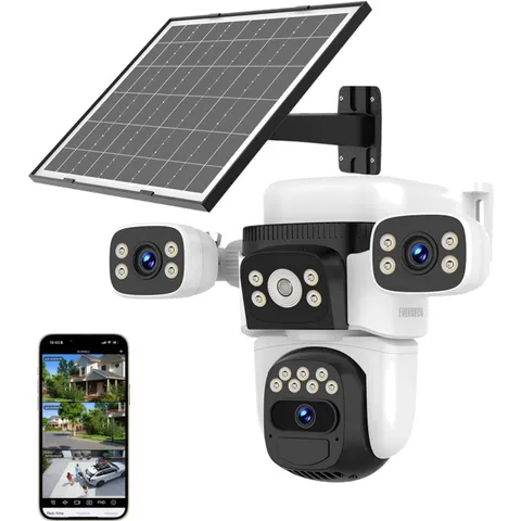 Solar Wireless Triple Lens WiFi PTZ Security Camera, Three Cameras in One, Si...