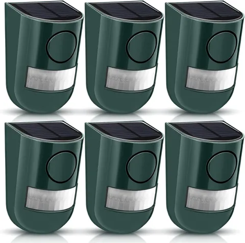 Solar Motion Sensor Alarm 129Db with Flashing LEDs - 6 Pack Green
