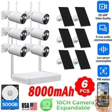 Solar Powered Wireless Security Camera System 6PCS Wire-Free Camera & NVR 500GB