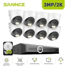 SANNCE 8CH NVR 3MP Audio PoE IP Security Camera System Outdoor Color Night AI