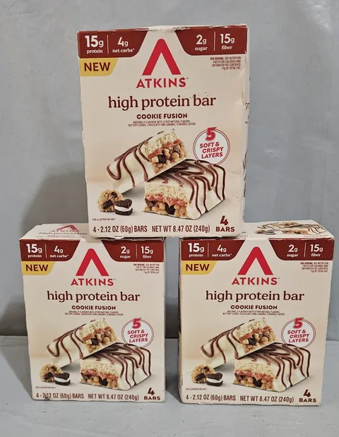 Lot of 3 Boxes Atkins High Protein Bar Cookie Fusion