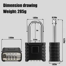 2.3in Long Shackle Combination Padlock,  Heavy Duty Outdoor Lock | Resettable...