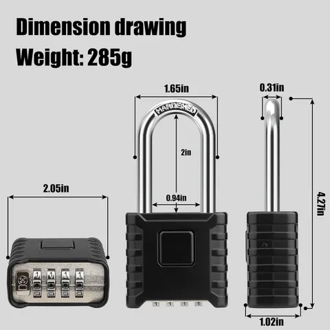 2.3in Long Shackle Combination Padlock,  Heavy Duty Outdoor Lock | Resettable...