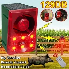 Solar Motion Sensor Alarm 129dB Gunshot Dog Barking Security Siren Repellent